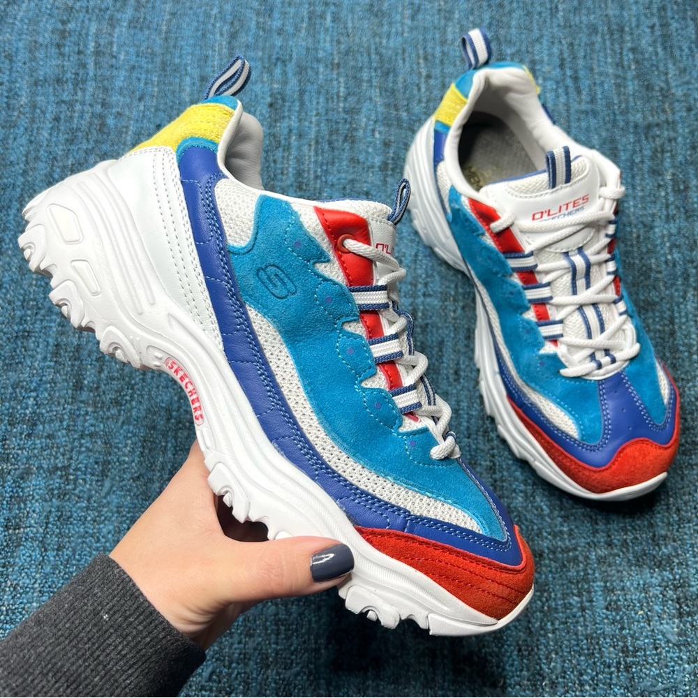 Skechers D'Lites Colorblock Suede Sneakers Size Men's Size 8 Shoes Red Blue